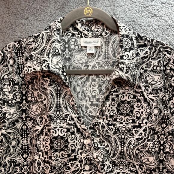 Coldwater Creek XL Button Up Top Long Sleeves V-Neck‎ Black White Pattern - Picture 2 of 8